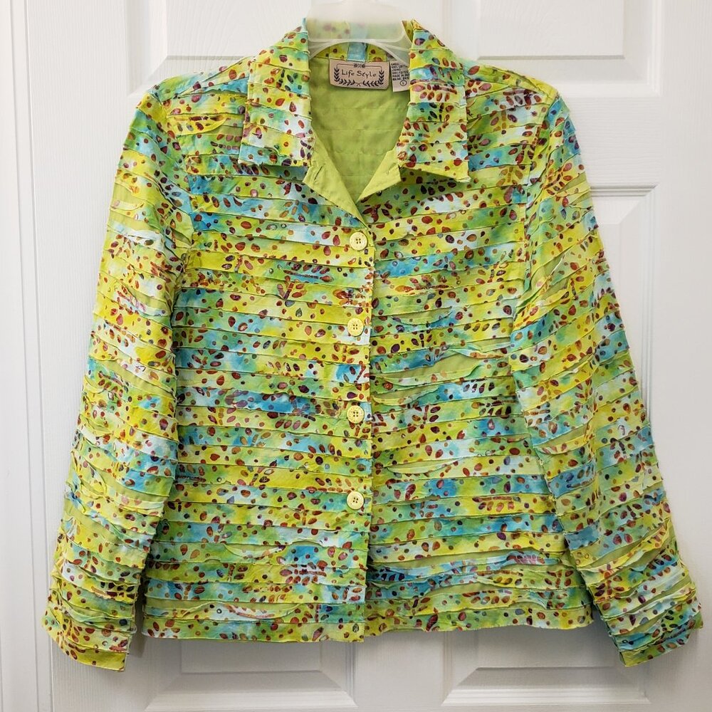 Life Style, colorful lightweight button down jacket, shacket, blazer, LG